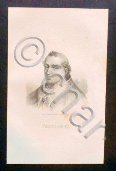 Stampa Incisione d' epoca - Ritratto di Teodoro II - …