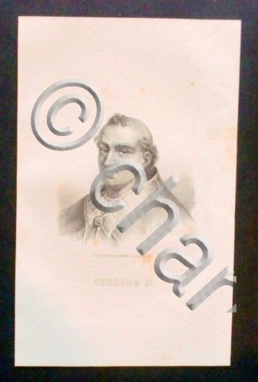Stampa Incisione d' epoca - Ritratto di Teodoro II - …