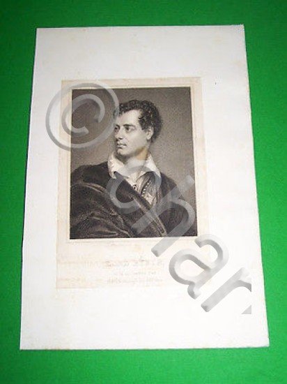 Stampa Incisione d' epoca - Ritratto Lord Byron - 1850 …