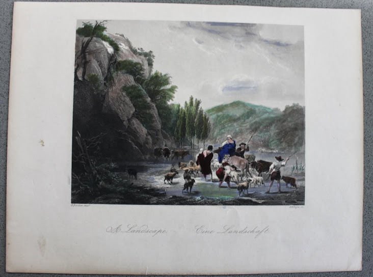 Stampa Incisione da opera di Berchem - Un paesaggio - …