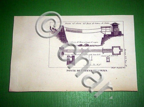 Stampa Incisione incisore Dall' Acqua - Ponte di Catene di …