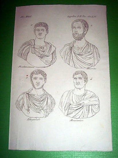 Stampa Incisione Mitologia - Diadumeniano Macrino Eliogabale Massimino - 1700 …