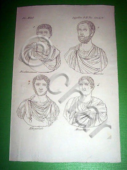 Stampa Incisione Mitologia - Diadumeniano Macrino Eliogabale Massimino - 1700 …