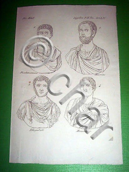 Stampa Incisione Mitologia - Diadumeniano Macrino Eliogabale Massimino - 1700 …