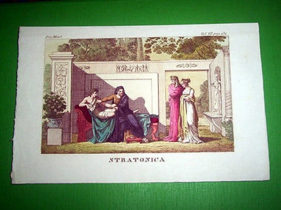 Stampa Incisione Mitologia - STRATONICA - 1700 ca