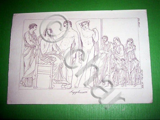 Stampa Incisione Mitologia - Suplicanti - 1700 ca