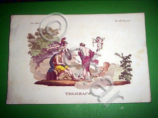 Stampa Incisione Mitologia - TELEMACO - 1700 ca
