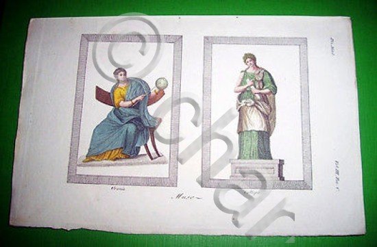 Stampa Incisione Mitologia - Urania e Calliope - 1700 ca | Immagine Gallery 3
