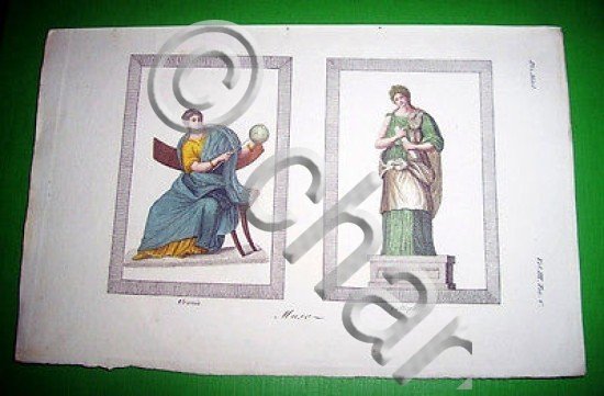 Stampa Incisione Mitologia - Urania e Calliope - 1700 ca | Immagine Gallery 2