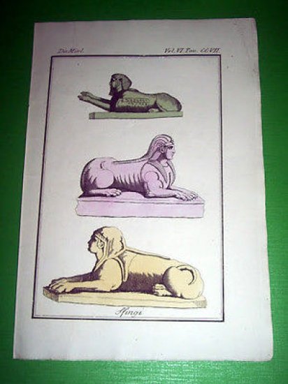 Stampa Incisione Storia e Mitologia - SFINGI - 1700 ca