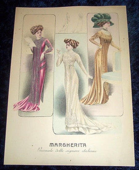 Stampa Litografia d' Epoca Originale - Moda Abiti Donna A62 …