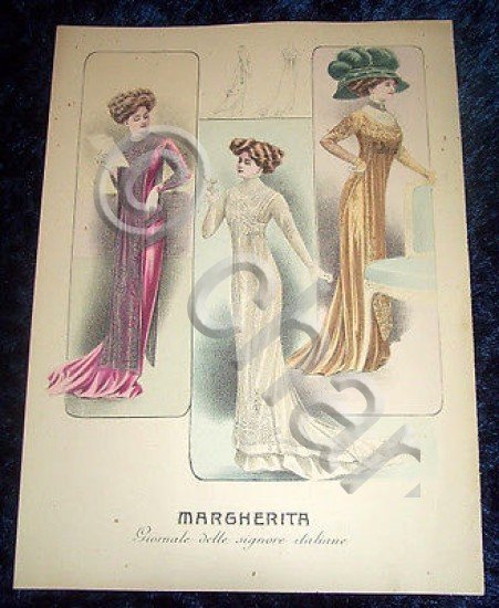 Stampa Litografia d' Epoca Originale - Moda Abiti Donna A62 …