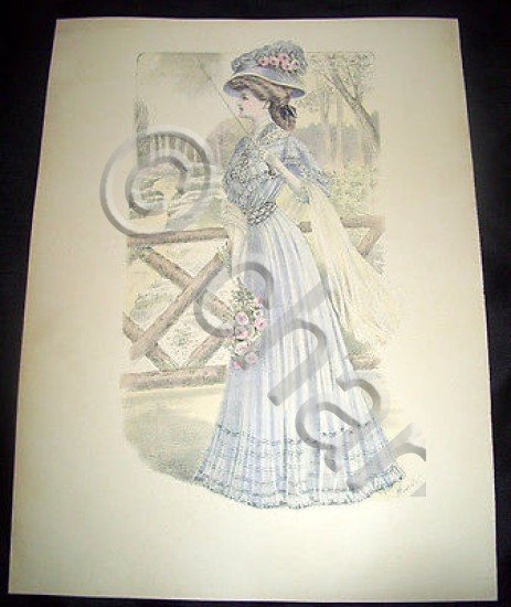 Stampa Litografia d' Epoca Originale - Moda Abiti Donna B09 …