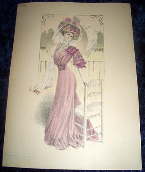 Stampa Litografia d' Epoca Originale - Moda Abiti Donna B31 …