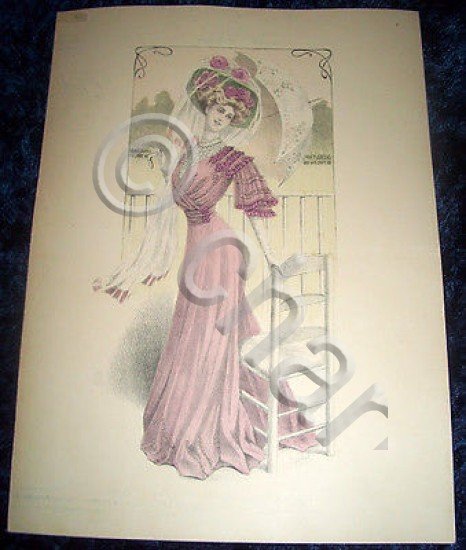 Stampa Litografia d' Epoca Originale - Moda Abiti Donna B31 …