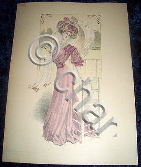 Stampa Litografia d' Epoca Originale - Moda Abiti Donna B31 …