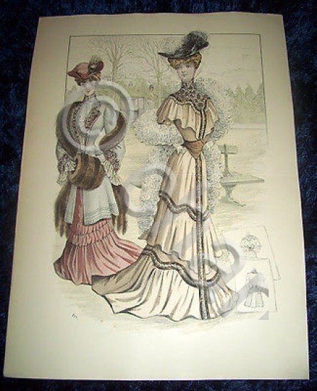 Stampa Litografia d' Epoca Originale - Moda Abiti Donna B48 …