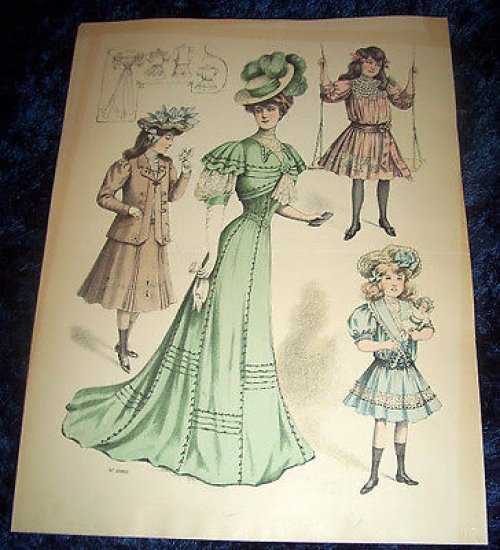 Stampa Litografia d' Epoca Originale - Moda Abiti Donna B97 …