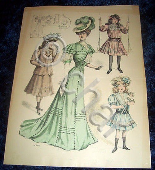 Stampa Litografia d' Epoca Originale - Moda Abiti Donna B97 …