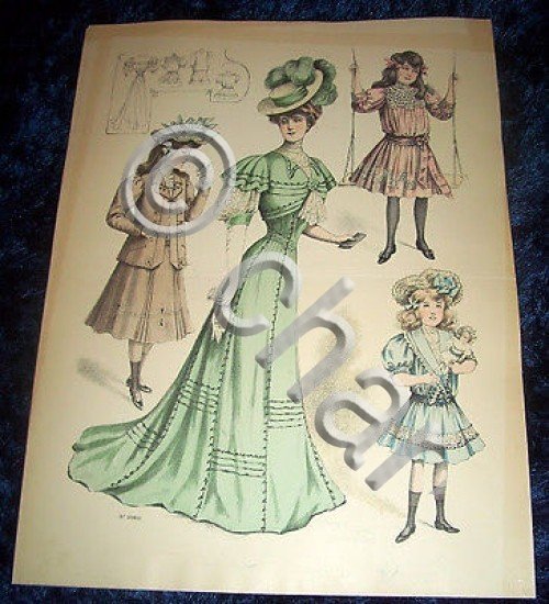 Stampa Litografia d' Epoca Originale - Moda Abiti Donna B97 …