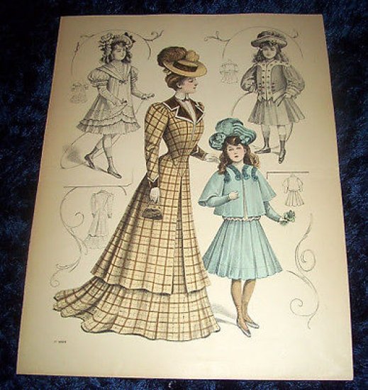 Stampa Litografia d' Epoca Originale - Moda Abiti Donna Bambino …