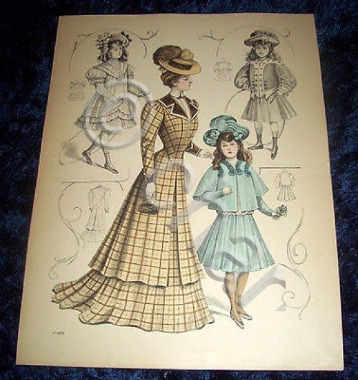 Stampa Litografia d' Epoca Originale - Moda Abiti Donna Bambino …