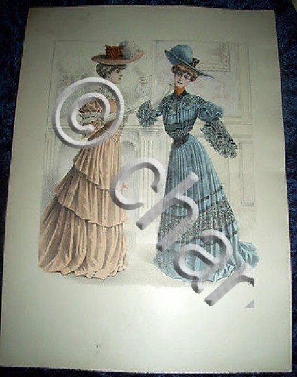 Stampa Litografia d' Epoca Originale - Moda Abiti Donna C18 …