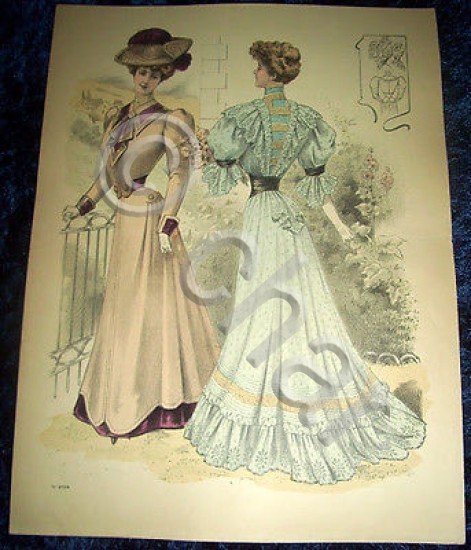 Stampa Litografia d' Epoca Originale - Moda Abiti Donna C51 …