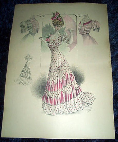 Stampa Litografia d' Epoca Originale - Moda Abiti Donna C56 …