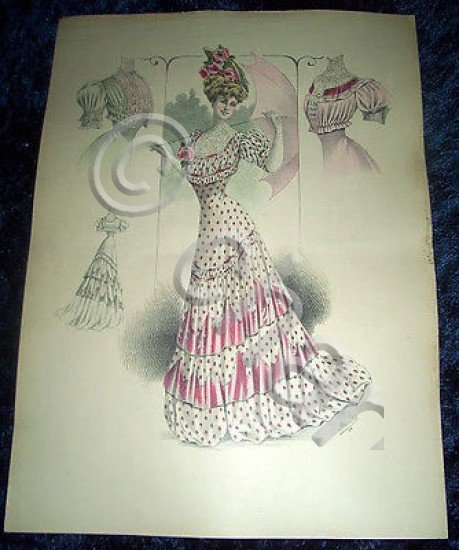 Stampa Litografia d' Epoca Originale - Moda Abiti Donna C56 …