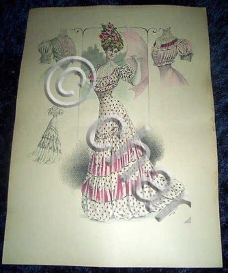 Stampa Litografia d' Epoca Originale - Moda Abiti Donna C56 …