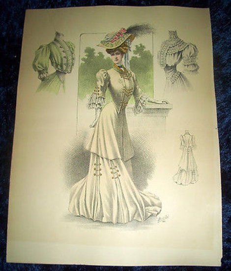 Stampa Litografia d' Epoca Originale - Moda Abiti Donna C70 …
