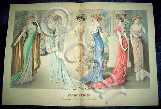 Stampa Litografia d' Epoca Originale - Moda Abiti Donna D06 …