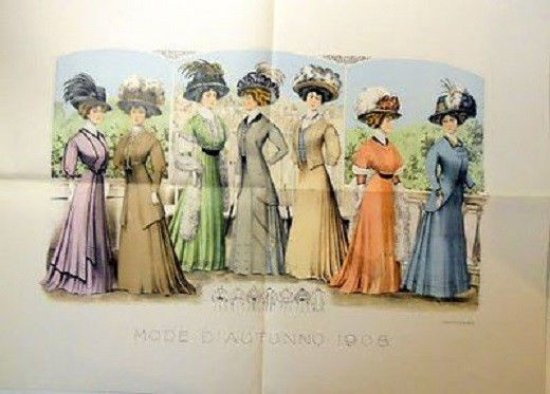 Stampa Litografia Moda Donna Figurino - Mode d' Autunno 1908