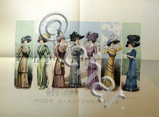 Stampa Litografia Moda Donna Figurino - Mode d'Autunno 1909
