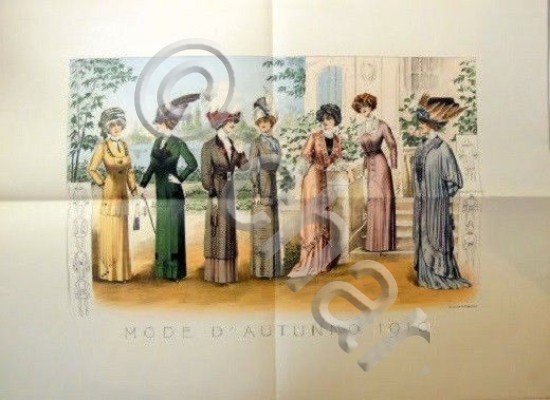 Stampa Litografia Moda Donna Figurino - Mode d' Autunno 1910