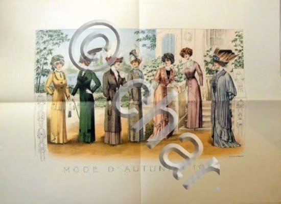 Stampa Litografia Moda Donna Figurino - Mode d' Autunno 1910
