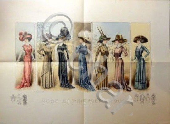 Stampa Litografia Moda Donna Figurino - Mode di Primavera 1909