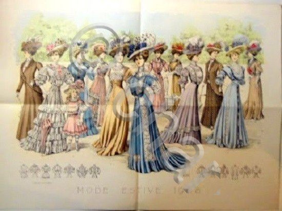 Stampa Litografia Moda Donna Figurino - Mode Estive - 1908