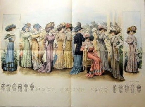Stampa Litografia Moda Donna Figurino - Mode Estive 1909