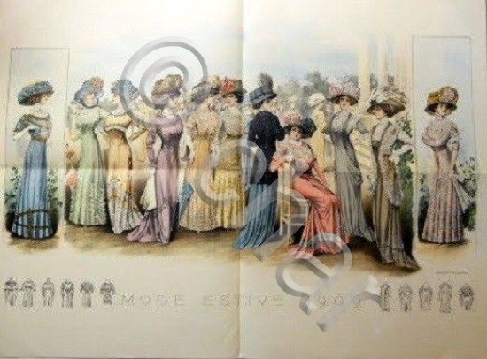 Stampa Litografia Moda Donna Figurino - Mode Estive 1909
