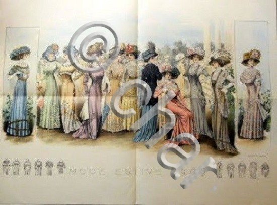 Stampa Litografia Moda Donna Figurino - Mode Estive 1909
