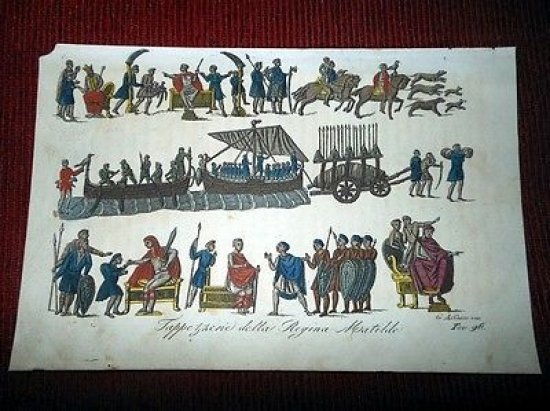 Stampa Storia di Francia Tappezzeria della Regina Matilde - incisore Sasso 1800