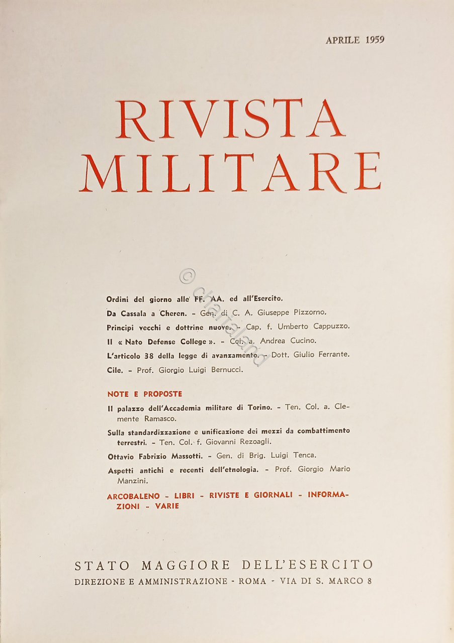 Stato Maggiore dell'Esercito - Rivista Militare - Aprile 1959