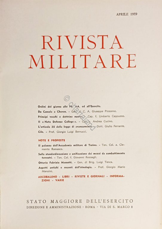 Stato Maggiore dell'Esercito - Rivista Militare - Aprile 1959