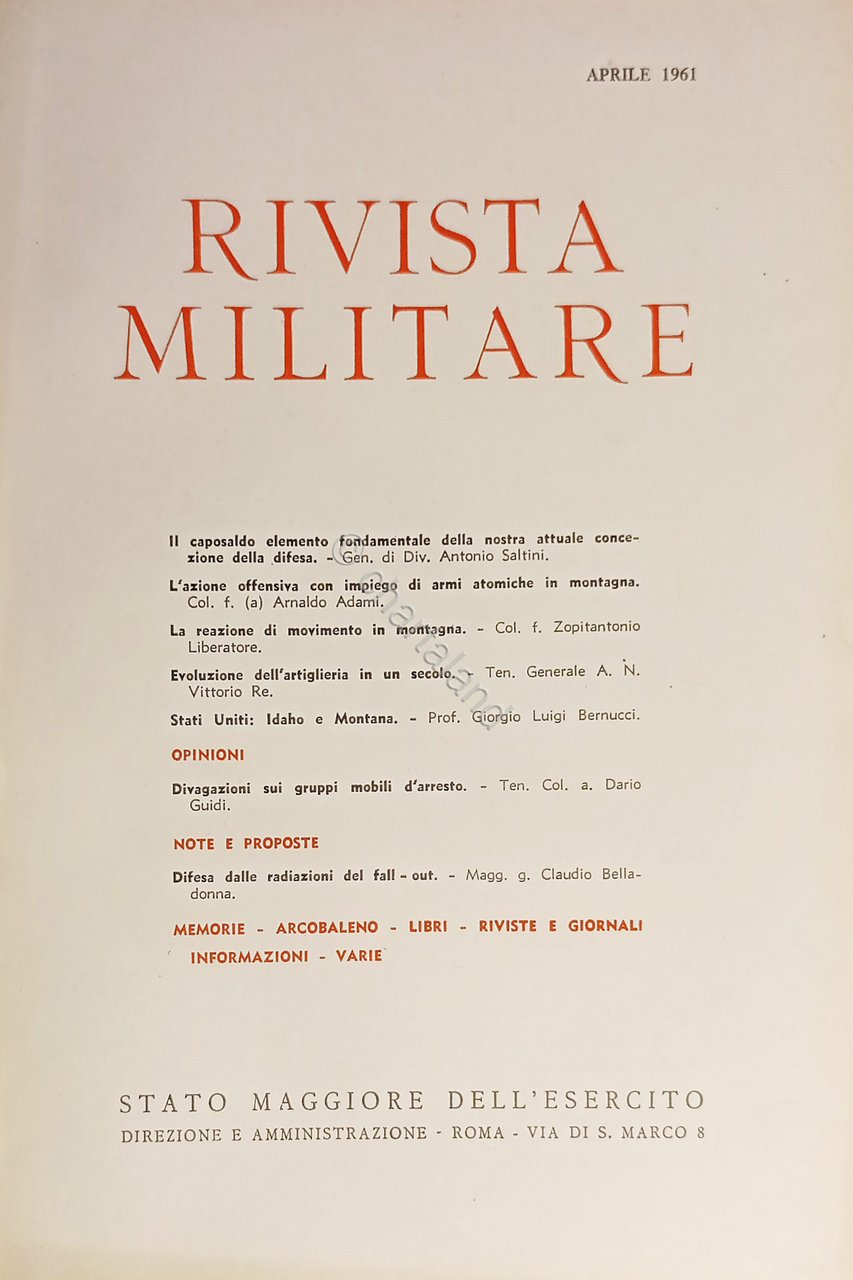 Stato Maggiore dell'Esercito - Rivista Militare - Aprile 1961