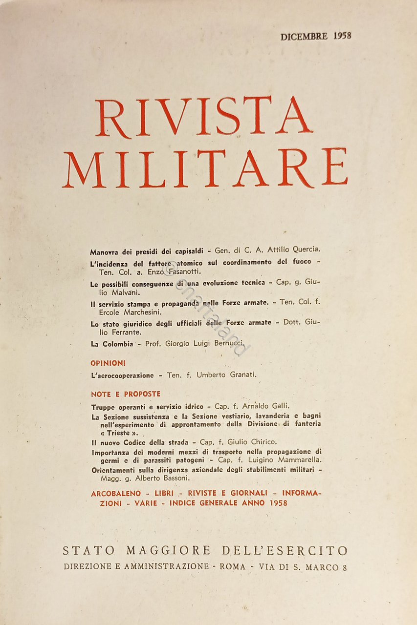 Stato Maggiore dell'Esercito - Rivista Militare - Dicembre 1958