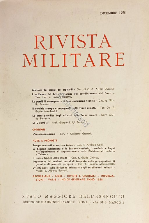 Stato Maggiore dell'Esercito - Rivista Militare - Dicembre 1958