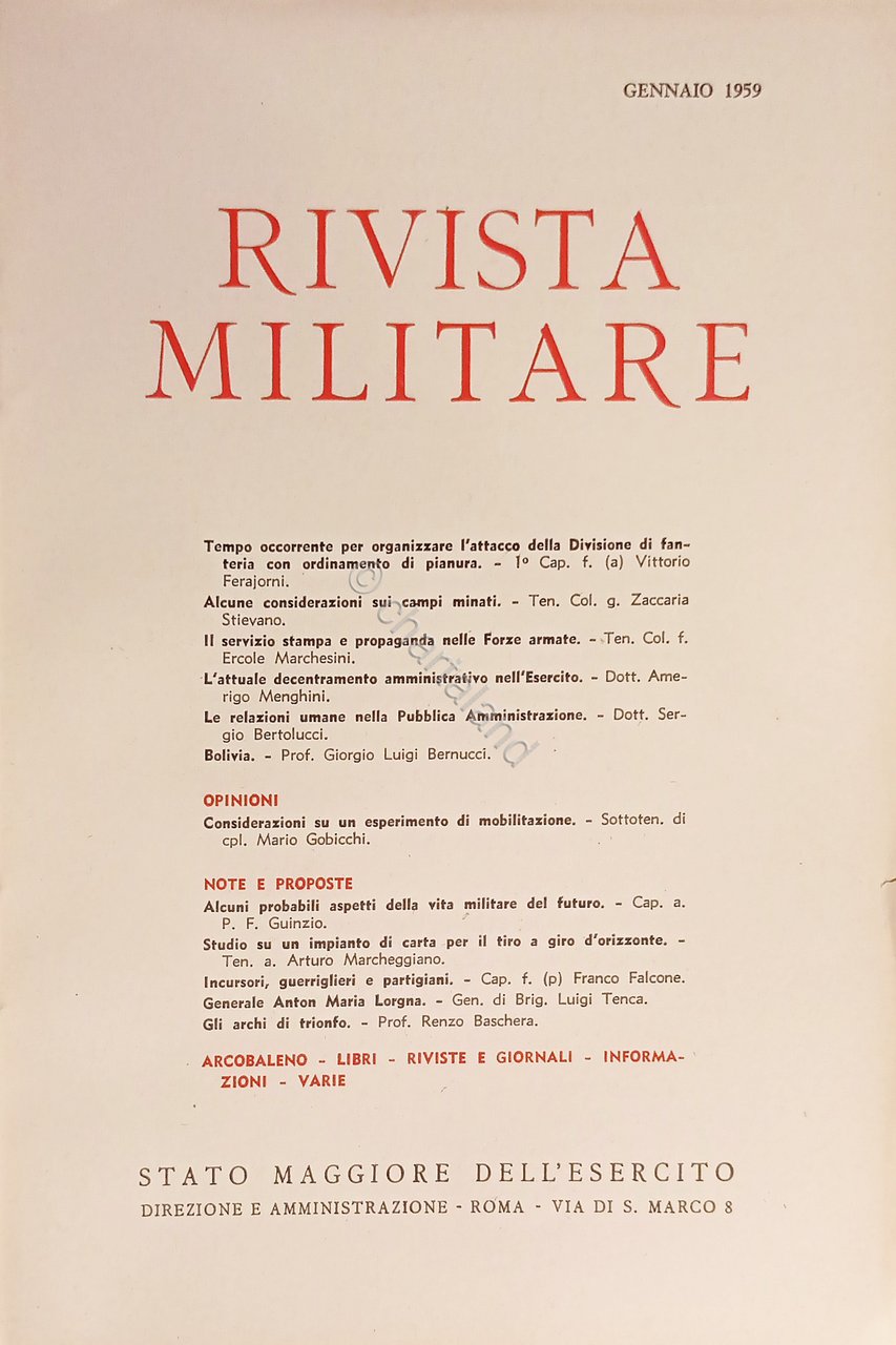Stato Maggiore dell'Esercito - Rivista Militare - Gennaio 1959