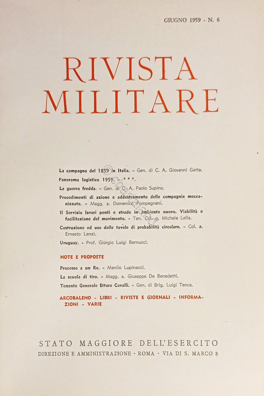 Stato Maggiore dell'Esercito - Rivista Militare - Giugno 1959